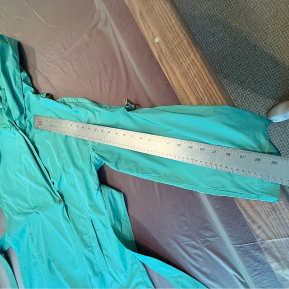 MaxMara Blue/Green Hood/Shawl Collar Trench Coat w/ Belted Waist Size 14/XL $ - Picture 9 of 16